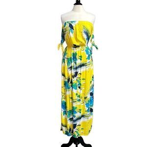 One Heart Clothing Yellow Floral Off Shoulder Maxi Dress Size Medium NEW